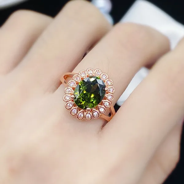 14K Rose Gold Plated Adjustable Crystal Green Peridot Ring for Women - Image 5