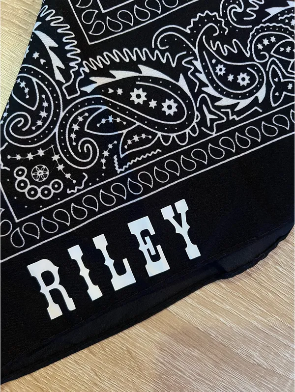 Paisley Black Bandana with “RILEY” on it - Image 4