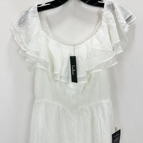Lulus Frilled to Bits White Swiss Dot Off-the-Shoulder Romper Chiffon Medium NWT - Image 8