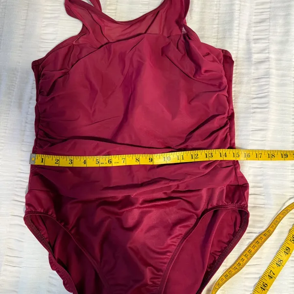 Miraclesuit Rendezvous One Pc‎ Swimsuit Burgundy Mesh High Neck Tummy Control - Image 9