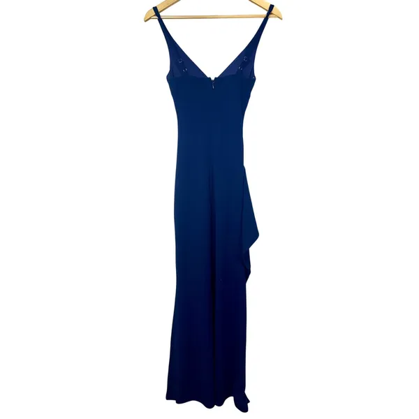 NWT Babyboo Violetta Navy Blue Ruched High Slit Ruffle Maxi Dress Womens Size XS - Image 12