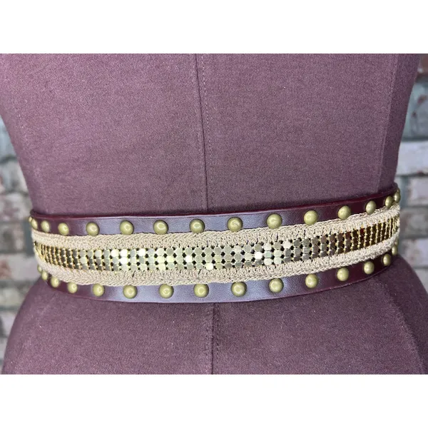 belt y2k leather studded crochet boho brown brass - Image 8