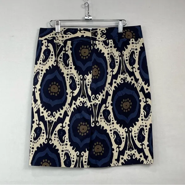 J. Crew Factory Stretch Blue Cream Pencil Skirt Size 8 - Image 4