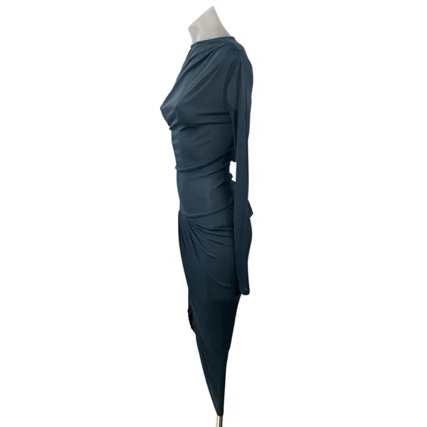 NEW Zara Asymmetric Knot Women's Drape Ruched Long Sleeve Midi Bodycon Dress XS - Image 3