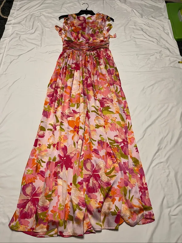 Sugarlips Pink Floral Maxi Dress with Tie-Shoulder Straps - Image 9