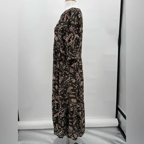 ba&sh Cherry Midi Shift Dress Babydoll V-Neckline Brown Floral Women’s US 6 - Image 9