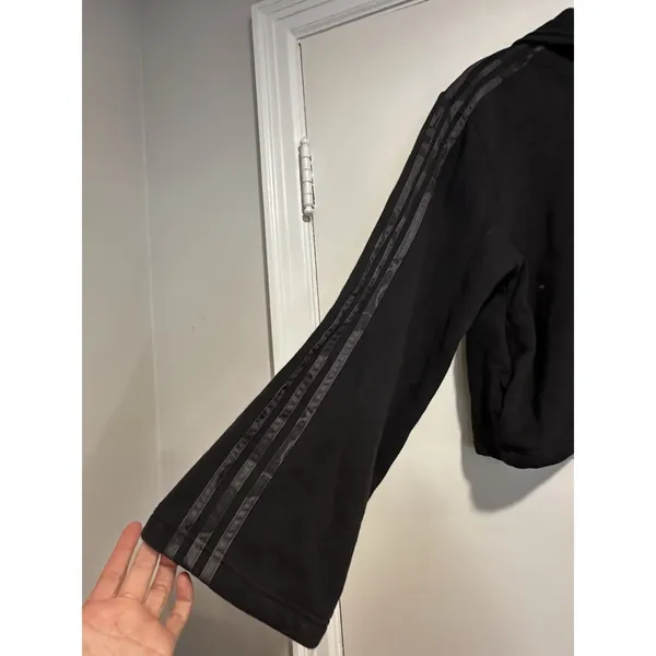 Adidas Athleisure Cropped Quarter Zip Hoodie Sz:M Black Camo Stripe Pullover - Image 10