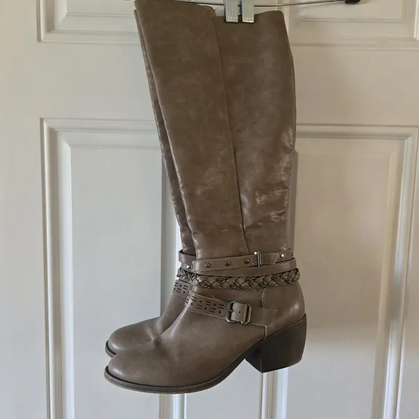 r2 Womens Knee High Boots Size 9 Brown Braided Buckle Block Heel Boho Western - Image 3