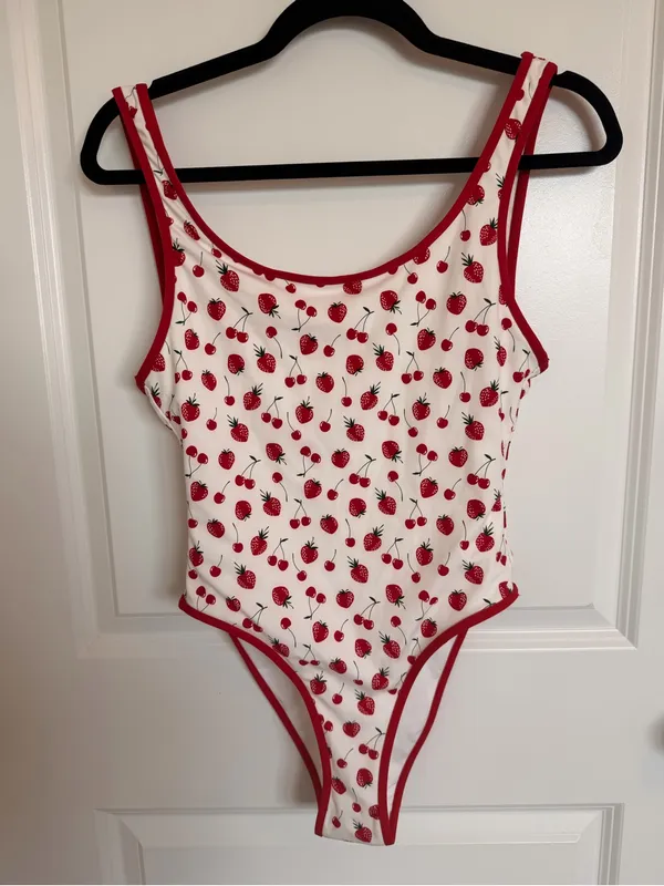 NWOT Pink x Frankie’s Bikinis Strawberry Cherry One Piece Small - Image 2