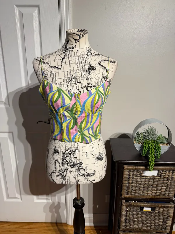 Zara vibrant colorful retro flashy festival funky printed crop corset top hooks eye tank cami bralette bandeau M multicolor bustier - Image 2