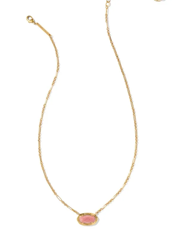 Kendra Scott Elisa Vintage Gold Etch Frame Short Pendant Necklace in Rose Quartz - Image 3