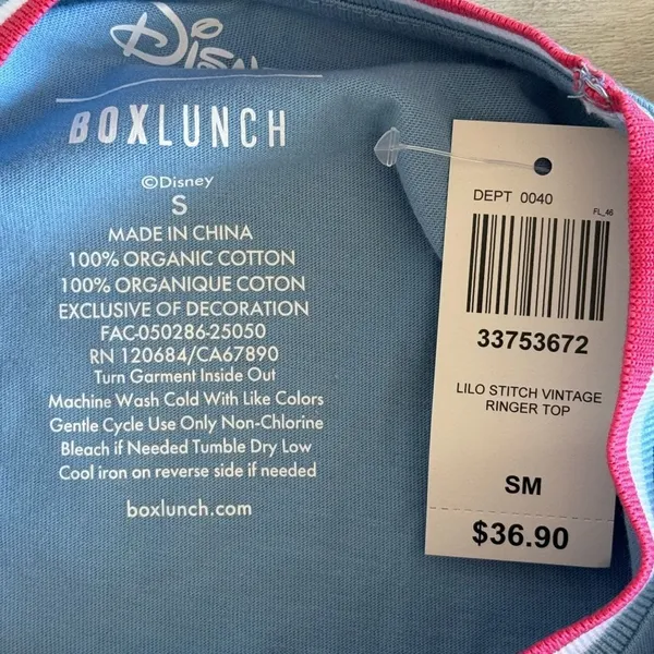 Disney Lilo & Stitch Floral Cropped Ringer T-shirt Blue Small NWT IN PACKAGE - Image 6