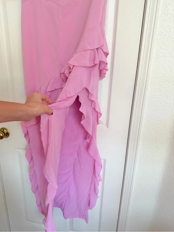 Oh Polly Pink Ruffle Maxi Dress Side Slit Size 10 - Image 5