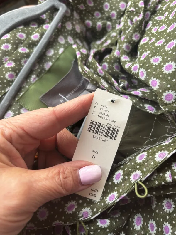 NWT Anthropologie Button Front Puff Sleeve Midi Dress -‎ Moss Green Floral 0 - Image 12