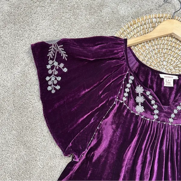 Sundance Embroidered Silk Blend Just Devine Tunic Top Purple Velvet Fairy Size M - Image 5