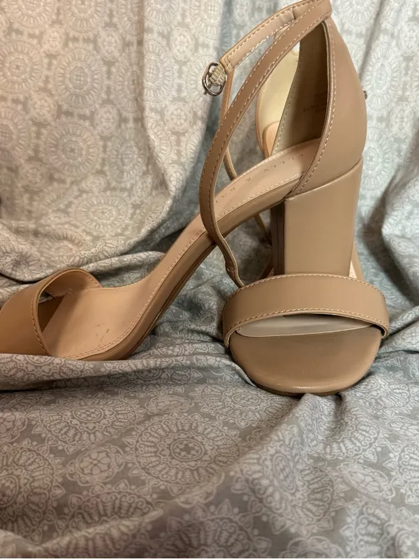 Kelly & Katie Beige Block Heel Sandals with Ankle Strap - Image 7
