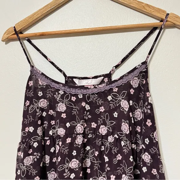 Y2K Victoria’s Secret Floral Mini Slip Dress Size Medium Babydoll Purple Lace - Image 4