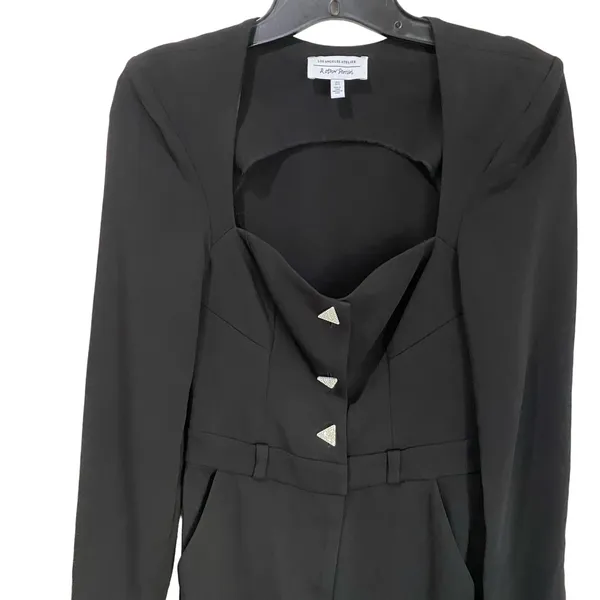 &‎ Other Stories Black Jumpsuit W Retro Triangle Diamond Studded Buttons Size 0 - Image 3