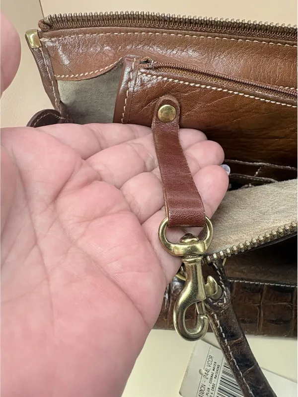 Authentic Vintage Brahmin Brown Leather Satchel Handbag – Lucky Penny Included - Image 8