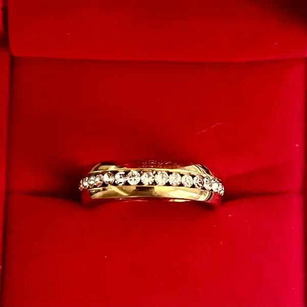 Classic 10K Plated Yellow Gold Channel Set Diamond 4mm Band Size 9 - Image 2