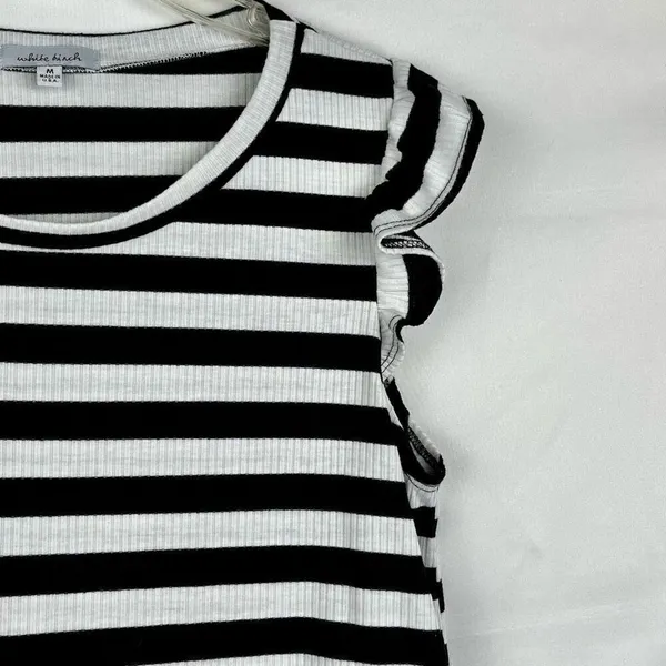 White Birch Black White Strip Sleeveless Ruffle Tank Medium - Image 2