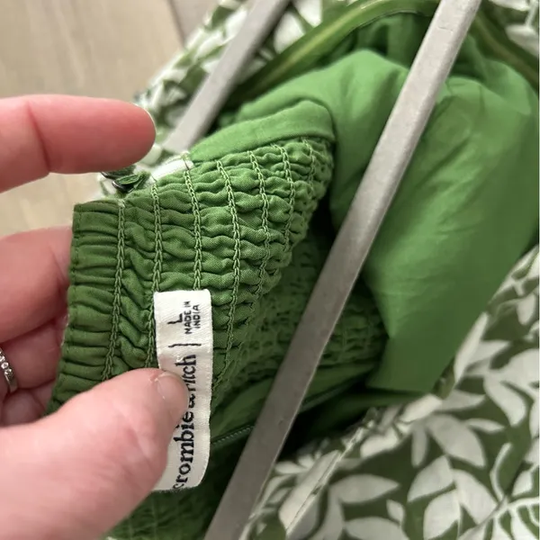 Abercrombie & Fitch Green White Linen Leaf Print Convertible Mini Dress L - Image 9