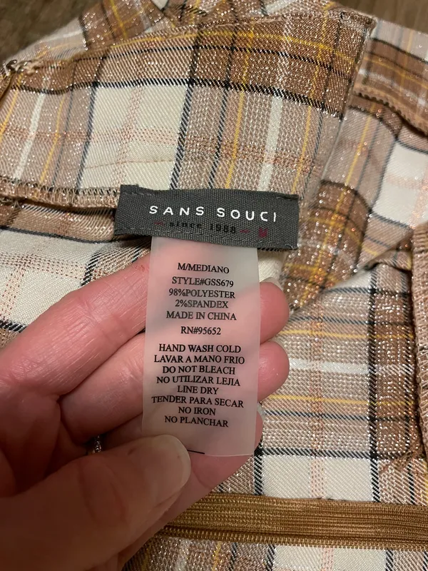 Sans Souci Lurex Plaid Mini Skirt with Front Slit - Beige & Cream Size Medium - Image 11