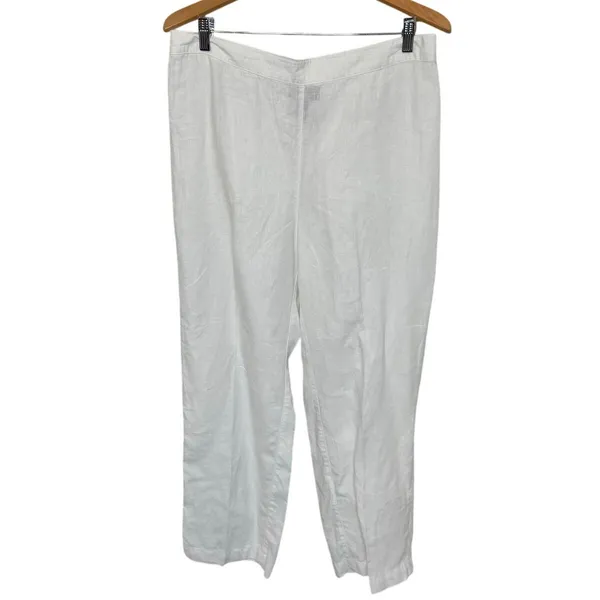 CHICO'S Women's 2 US 12 100% Linen Wide Leg Pull On Pants White Pockets Beachy - Image 2