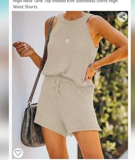 2 piece halter High Neck Tank Tank Ribbed, Knie Slevless shirt high wais… - Image 4