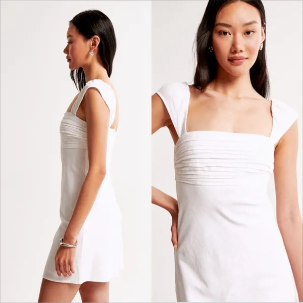 Abercrombie Fitch Emerson Cap Sleeve Mini Dress Size Medium White Linen Cotton - Image 3