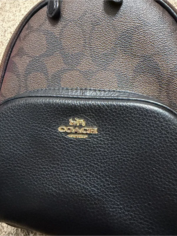Coach Mini Backpack in Brown Signature Canvas and Black Leather - Image 3