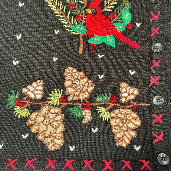 Vintage 90s Christmas Cardinal Sweater‎ Vest Wonen Sz XLarge - Image 3