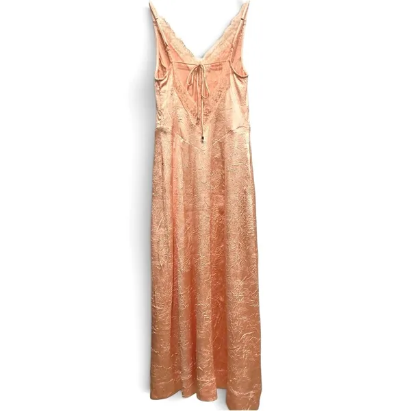 Free People Maxi Slip Dress Maybe Forever Lace Trim‎ Crinkle Fabric Peach 2 / XS - Image 5