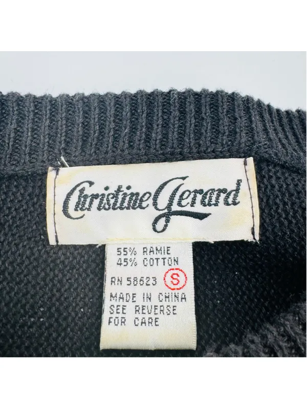 1980’s Christine Gerard Black Gold Sequin Beaded Embellished Sweater Size S - Image 3