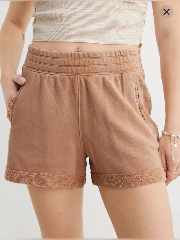 aerie tan beige High Waisted Chillax Fleece Lounge Shorts - size XL - Image 10