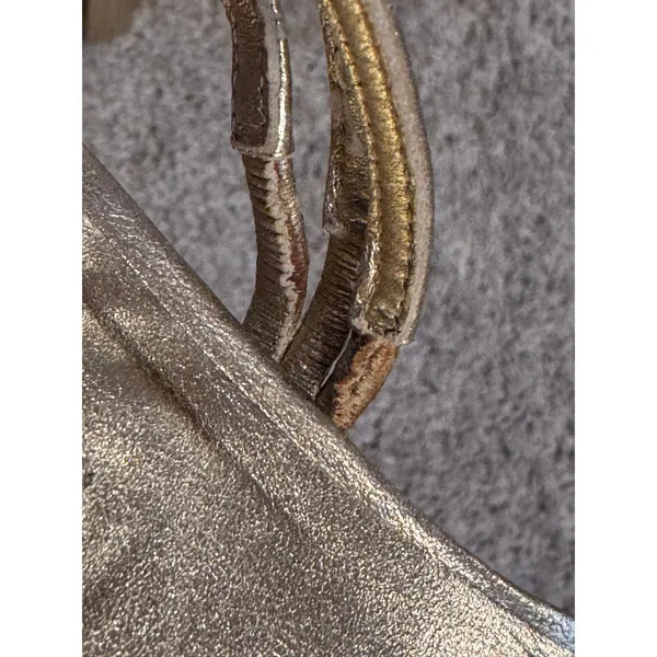 Vintage MANOLO BLAHNIK Metallic Champagne Lace-Up Sandal Stiletto Heels 37.5 - Image 10
