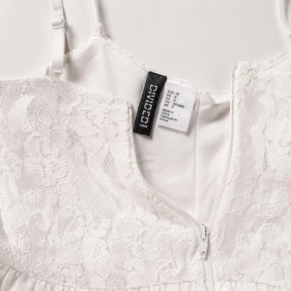 H&M Divided White Lace Bodice Skater Mini Dress Coquette Bridal Size 8 - Image 7