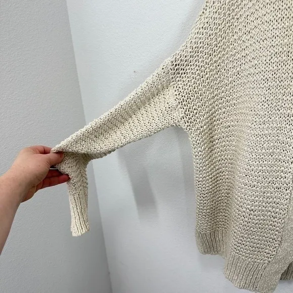 Aerie Cream Crochet Hooded Cardigan Sweater XS/S Open Front Loose Knit Beach‎ - Image 6