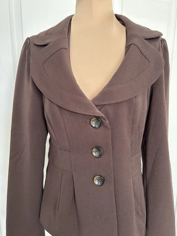 Apt. 9 Collared V-Neck Three Button Peplum Blazer Jacket Brown Size 6 - Image 2