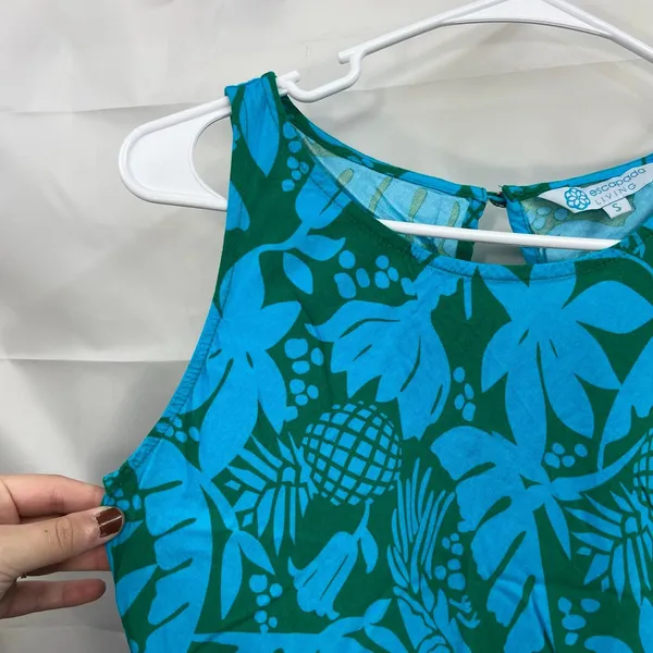 Escapade Living women's‎ green blue sleeveless casual relaxed pineapple dress S - Image 2