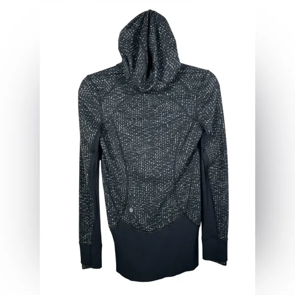 Lululemon Daily Practice Jacket Womens 4 Black Gray Print Hooded Full Zip‎ - Image 5