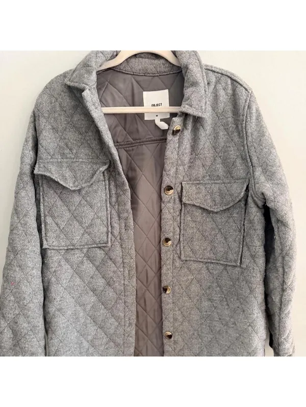 Object Vera Owen Long Quilted Jacket/Schaket Gray Size M - Image 2