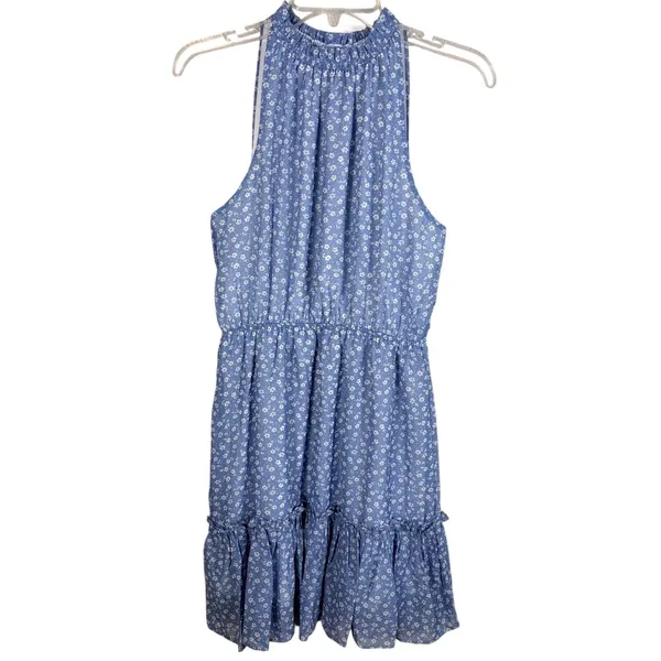 Love Ady NWT Blue Floral Halter Mini Dress Ruffle Hem Summer Sundress Size Large - Image 2