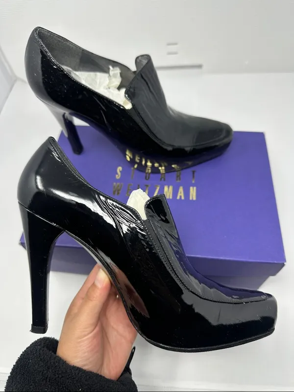 Stuart Weitzman Black Patent‎ Leather Loafer Pumps Size 8.5 - Image 2