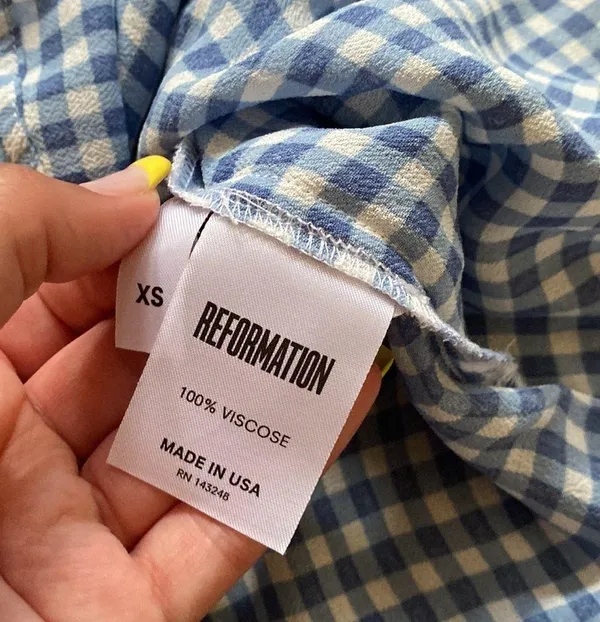 Reformation Blue Gingham Print Blouse - Image 3