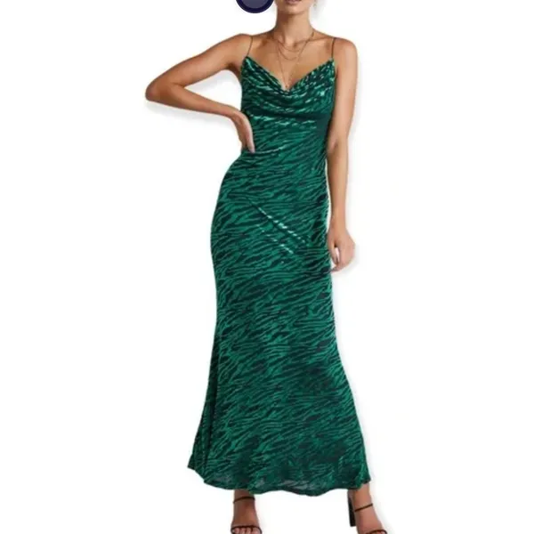 Runaway Lionell Emerald Green Zebra Stripe Backless Maxi Dress Sz 8 / L NEW Tags - Image 2