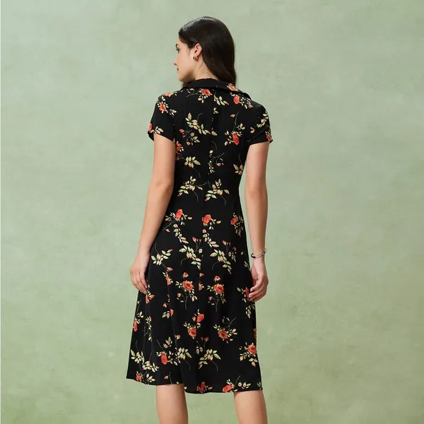 RIHOAS Black Floral Button A-Line Midi Dress M - Image 4