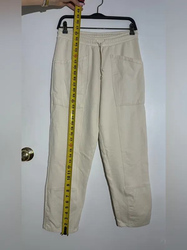 Zara Wide Leg Drawstring Pants - Cream - Image 6