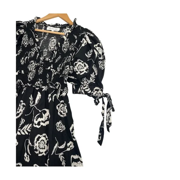 Sofie The Label Dress Womens Small Black Midi Floral Half Sleeve Smocked Boho - Image 6