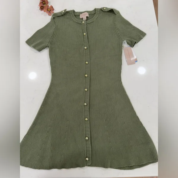 French Connection Sage Green Ribbed Midi Dress - Image 8